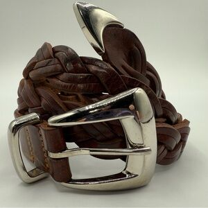 Braided Men’s Leather Belt with Silver Buckle & Tip Sz M Rustic Made in USA